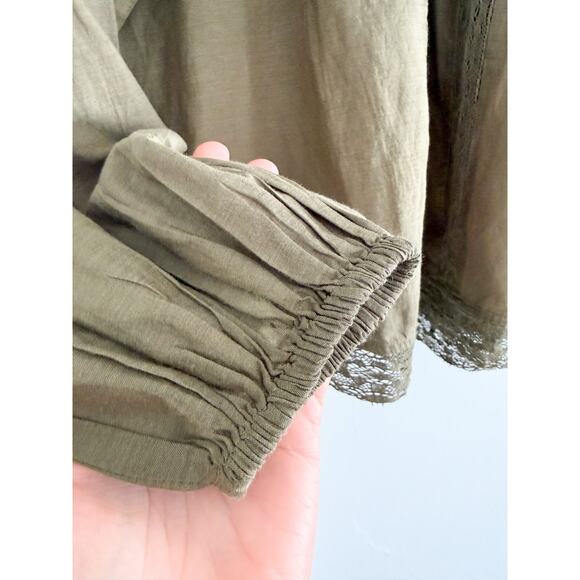 Madewell | NWT  Lace-Insert Pintucked Long-Sleeve Top Faded Ivy | Sz M - Picture 5 of 12